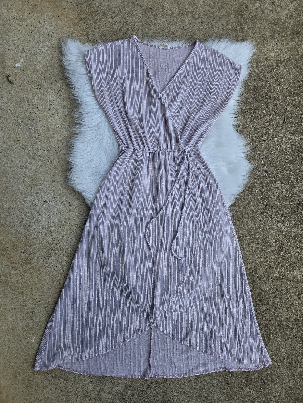 Caution To Tge Wind - Light Punk Striped Wrap Midi Dress - Size Small